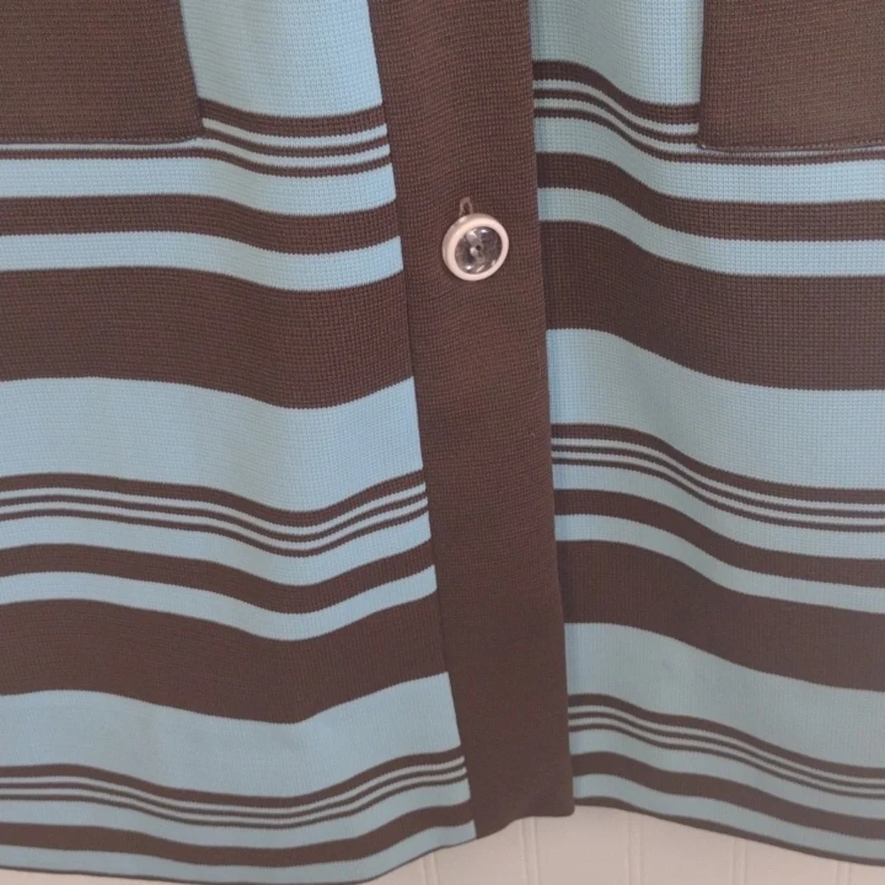 Marberni, 60's Union Made Vintage Elegant Blue/Brown Long Sleeve Dress Size 16 - Picture 6 of 16